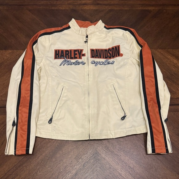 Harley-Davidson Jackets & Blazers - Harley-Davidson Cream and Orange Racing Stripe Motorcycle Jacket